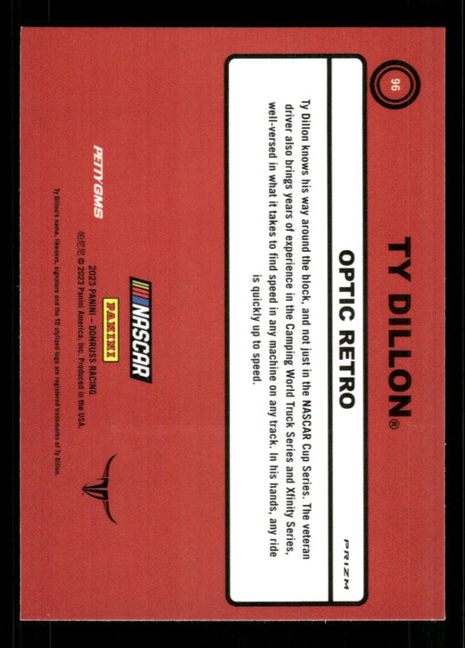 Ty Dillon 2023 Panini Donruss Racing Holo Optic Retro 1990 Back of Card