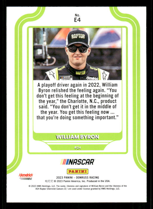 William Byron 2023 Panini Donruss Racing Elite Series Back of Card