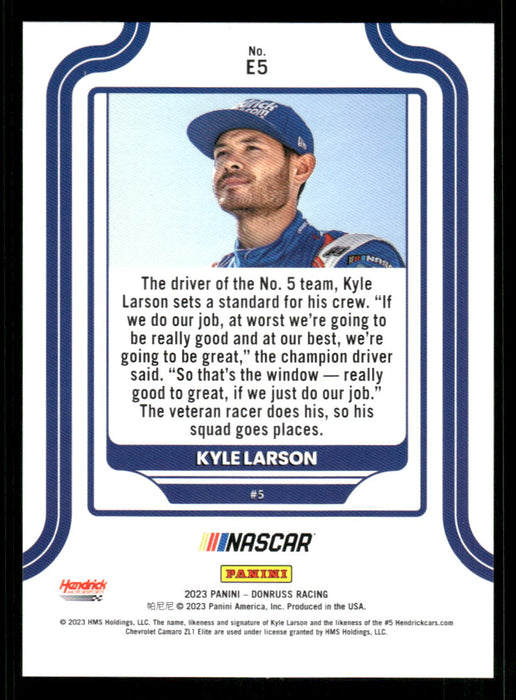 Kyle Larson 2023 Panini Donruss Racing Holo Elite Series Back of Card