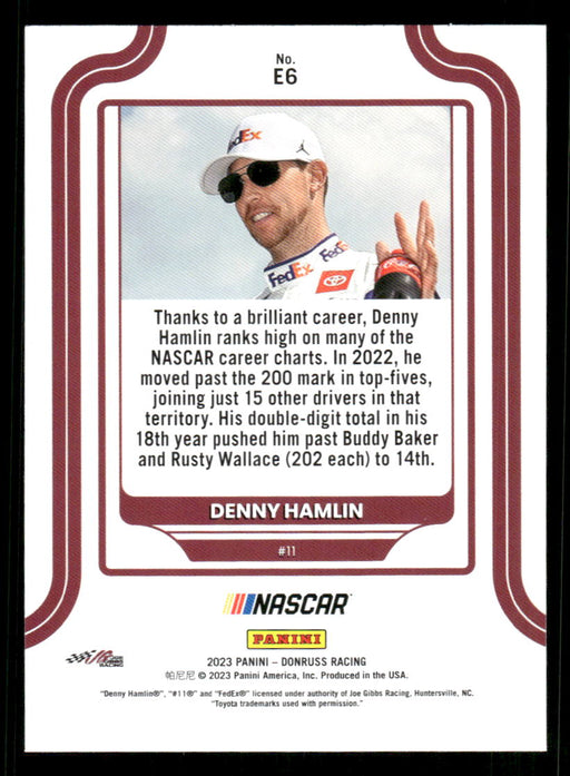 Denny Hamlin 2023 Panini Donruss Racing Elite Series Back of Card