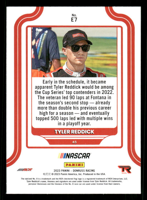 Tyler Reddick 2023 Panini Donruss Racing Elite Series Back of Card