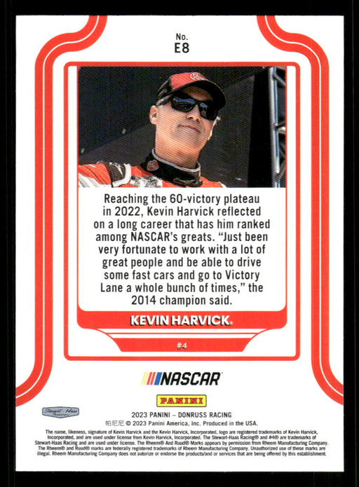 Kevin Harvick 2023 Panini Donruss Racing Elite Series Back of Card
