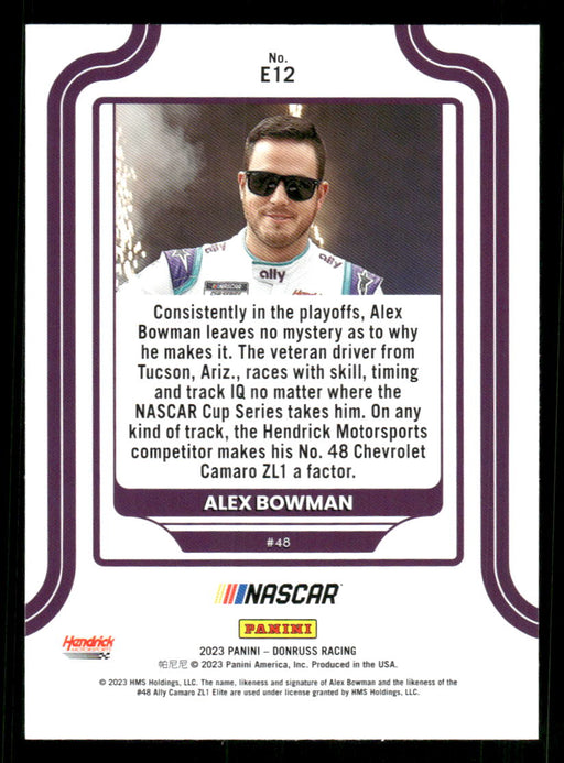 Alex Bowman 2023 Panini Donruss Racing Elite Series Back of Card