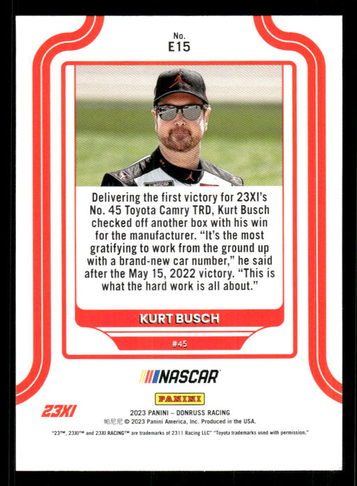 Kurt Busch 2023 Panini Donruss Racing Elite Series Back of Card