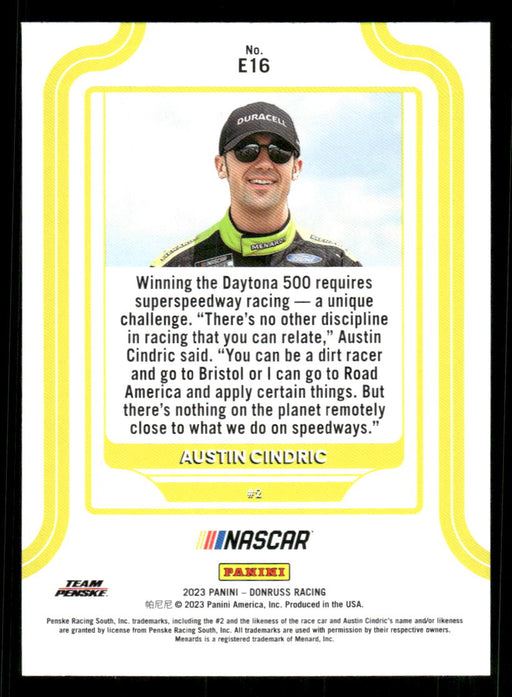 Austin Cindric 2023 Panini Donruss Racing Elite Series Back of Card