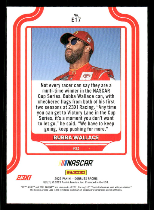 Bubba Wallace 2023 Panini Donruss Racing Elite Series Back of Card