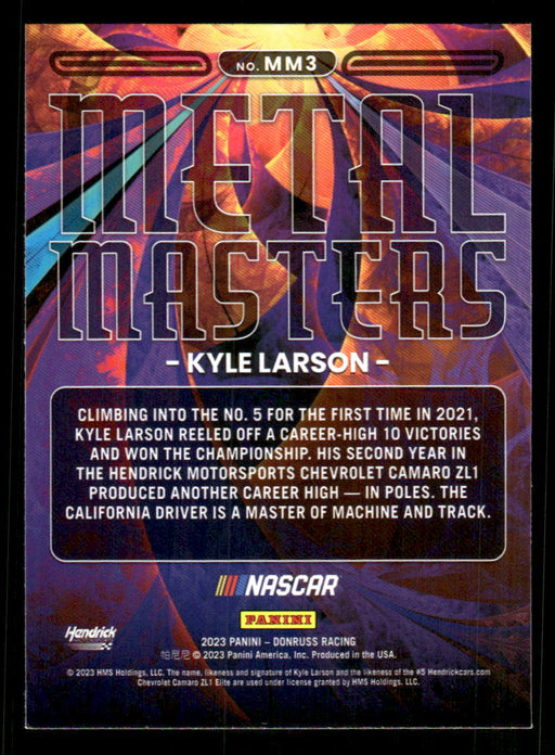 Kyle Larson 2023 Panini Donruss Racing Metal Masters Back of Card