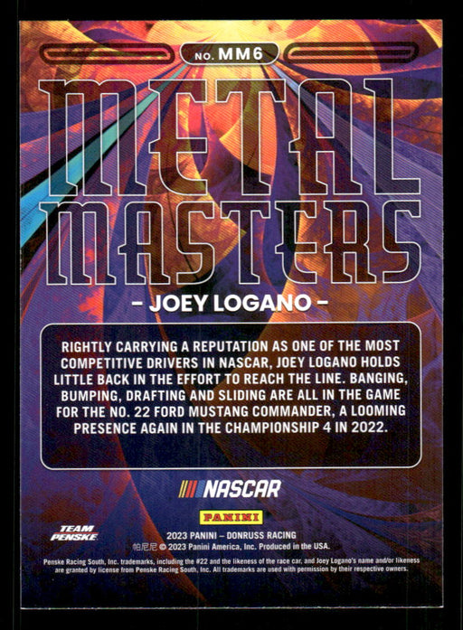 Joey Logano 2023 Panini Donruss Racing Metal Masters Back of Card