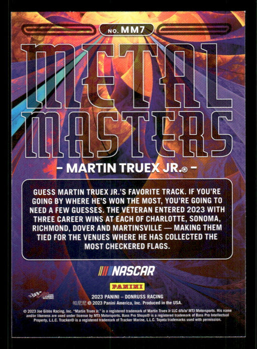 Martin Truex Jr. 2023 Panini Donruss Racing Metal Masters Back of Card