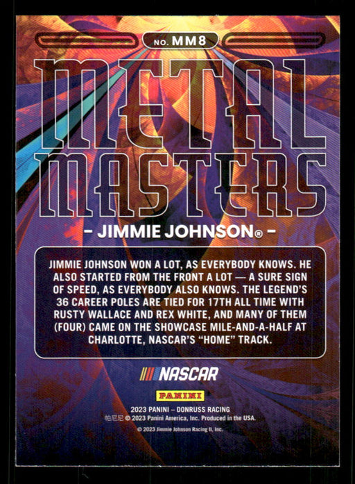 Jimmie Johnson 2023 Panini Donruss Racing Metal Masters Back of Card