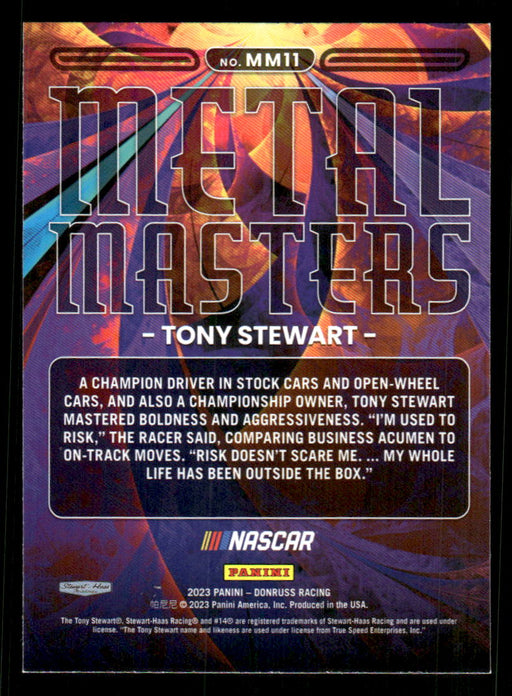 Tony Stewart 2023 Panini Donruss Racing Metal Masters Back of Card