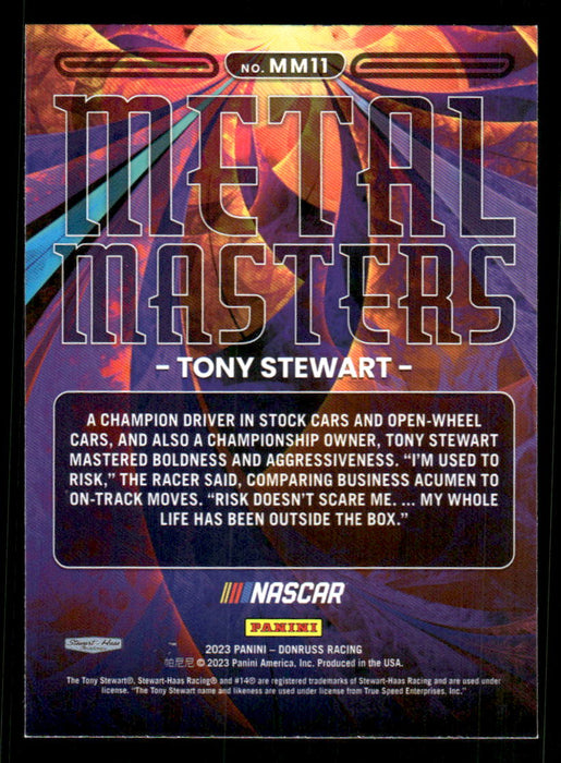 Tony Stewart 2023 Panini Donruss Racing Metal Masters Back of Card