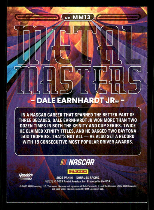 Dale Earnhardt Jr 2023 Panini Donruss Racing Metal Masters Back of Card