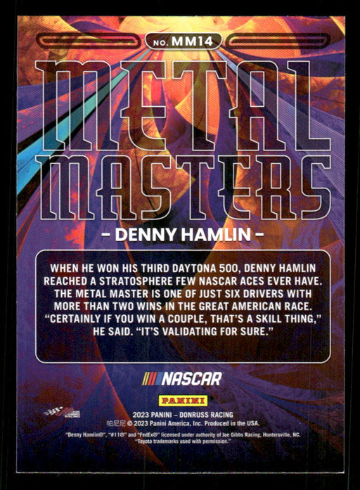 Denny Hamlin 2023 Panini Donruss Racing Metal Masters Back of Card