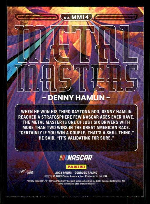 Denny Hamlin 2023 Panini Donruss Racing Metal Masters Back of Card