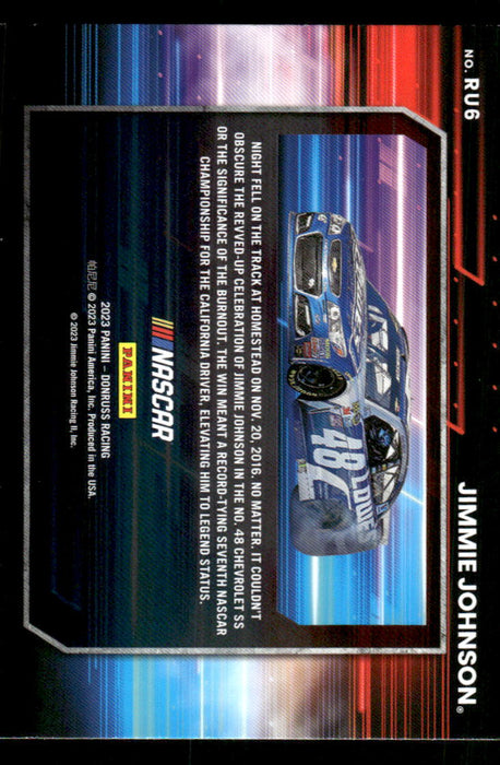 Jimmie Johnson 2023 Panini Donruss Racing Revved Up Back of Card