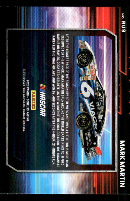 Mark Martin 2023 Panini Donruss Racing Revved Up Back of Card