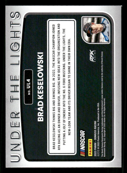 Brad Keselowski 2023 Panini Donruss Racing Under The Lights Back of Card