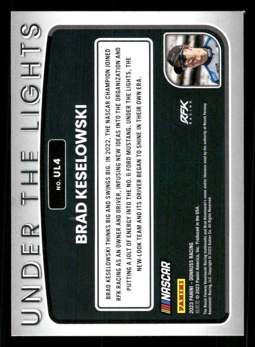 Brad Keselowski 2023 Panini Donruss Racing Under The Lights Back of Card
