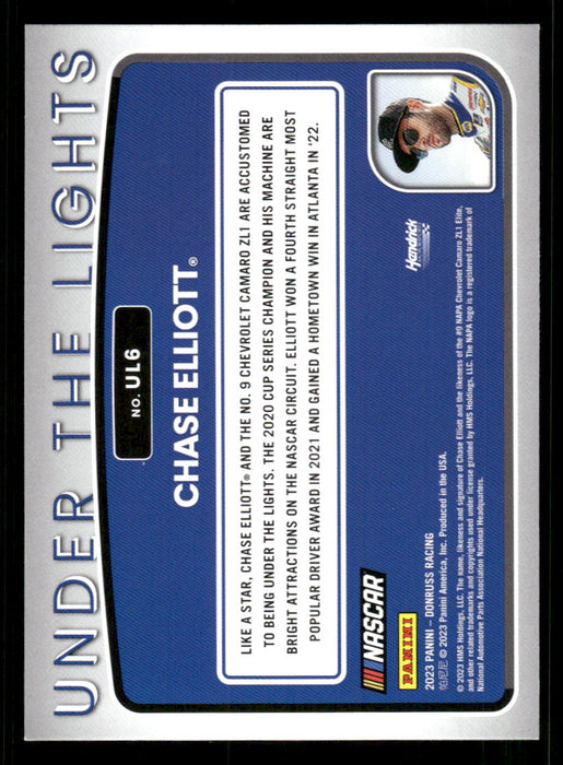 Chase Elliott 2023 Panini Donruss Racing Under The Lights Back of Card