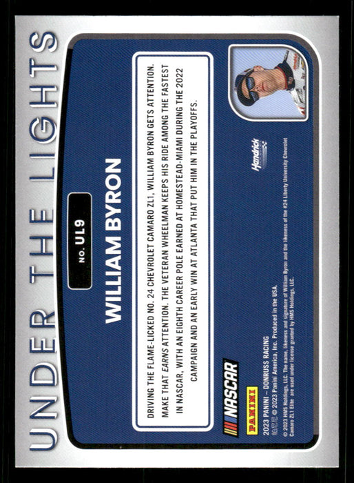 William Byron 2023 Panini Donruss Racing Under The Lights Back of Card