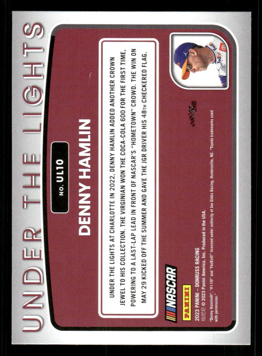 Denny Hamlin 2023 Panini Donruss Racing Under The Lights Back of Card