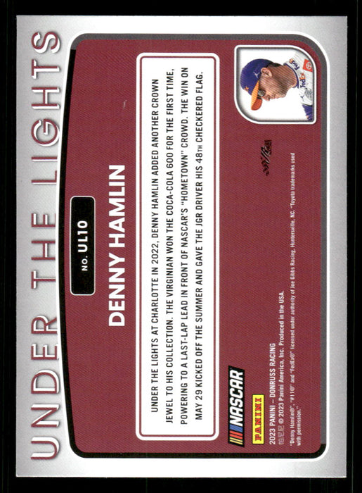 Denny Hamlin 2023 Panini Donruss Racing Under The Lights Back of Card