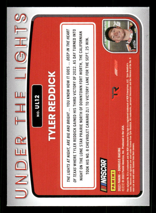 Tyler Reddick 2023 Panini Donruss Racing Under The Lights Back of Card