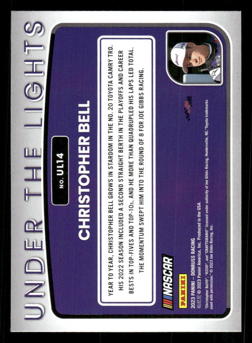 Christopher Bell 2023 Panini Donruss Racing Under The Lights Back of Card