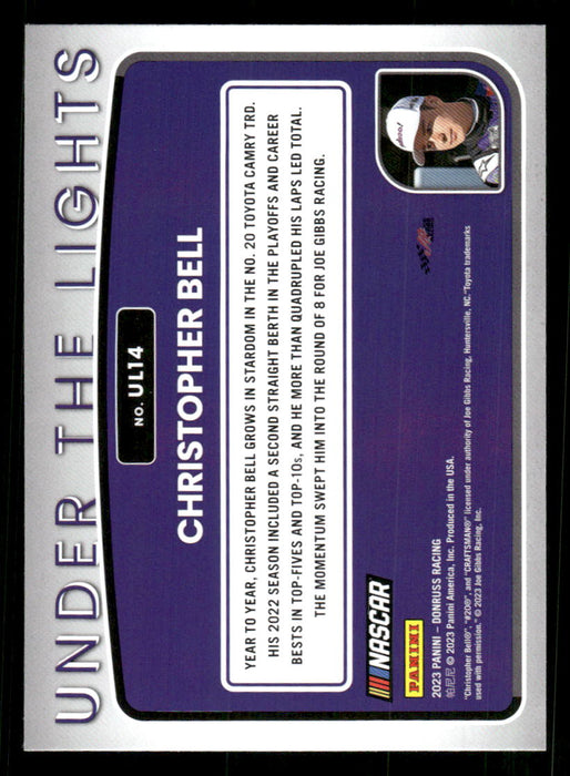Christopher Bell 2023 Panini Donruss Racing Under The Lights Back of Card
