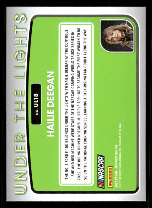 Hailie Deegan 2023 Panini Donruss Racing Under The Lights Back of Card