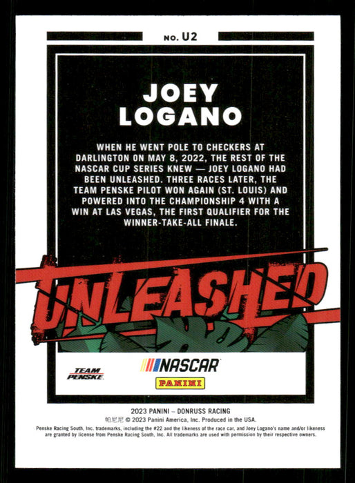 Joey Logano 2023 Panini Donruss Racing Unleashed Back of Card