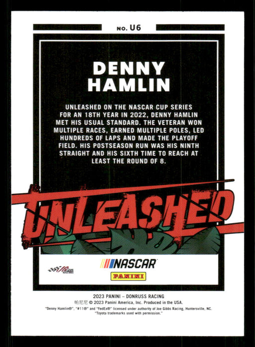 Denny Hamlin 2023 Panini Donruss Racing Unleashed Back of Card