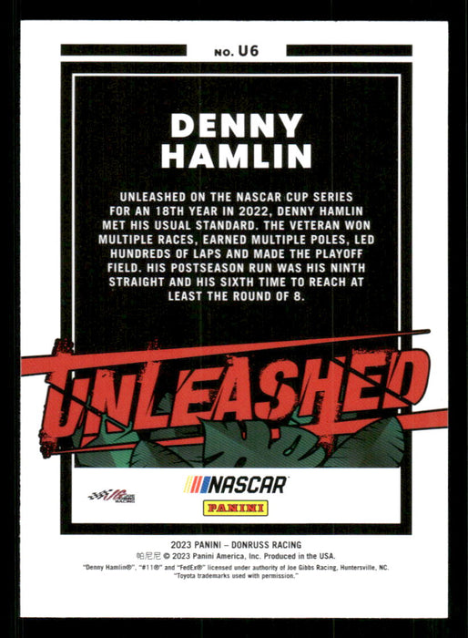 Denny Hamlin 2023 Panini Donruss Racing Unleashed Back of Card