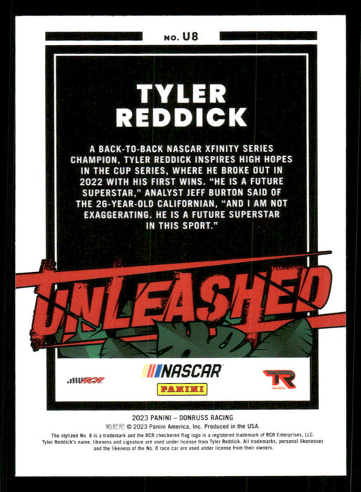 Tyler Reddick 2023 Panini Donruss Racing Unleashed Back of Card
