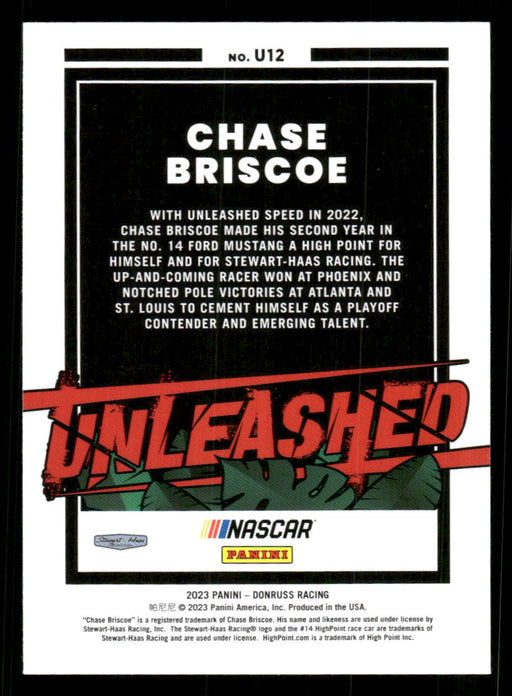 Chase Briscoe 2023 Panini Donruss Racing Unleashed Back of Card
