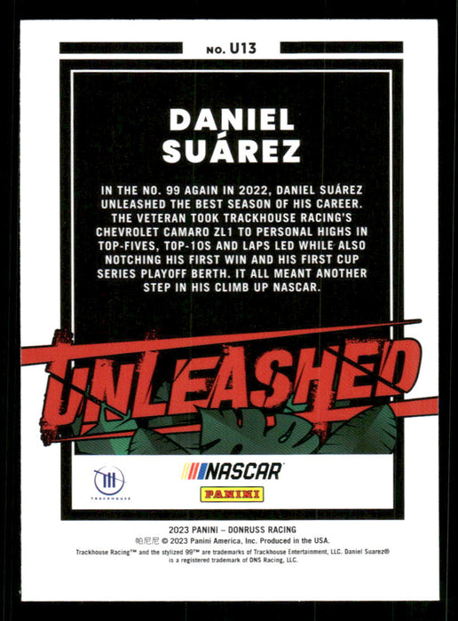 Daniel Suarez 2023 Panini Donruss Racing Unleashed Back of Card