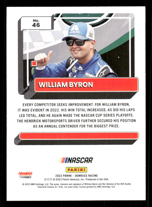 William Byron 2023 Panini Donruss Racing Silver Drivers Base Back of Card