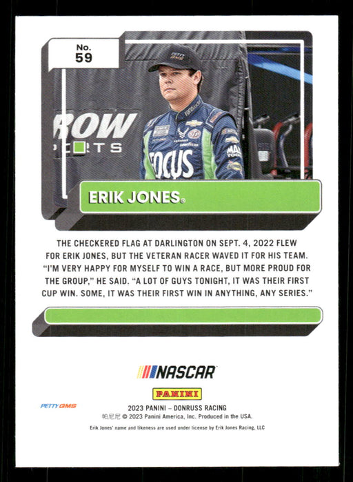 Erik Jones 2023 Panini Donruss Racing Silver Drivers Base Back of Card