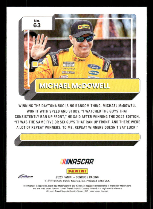 Michael McDowell 2023 Panini Donruss Racing Silver Drivers Base Back of Card