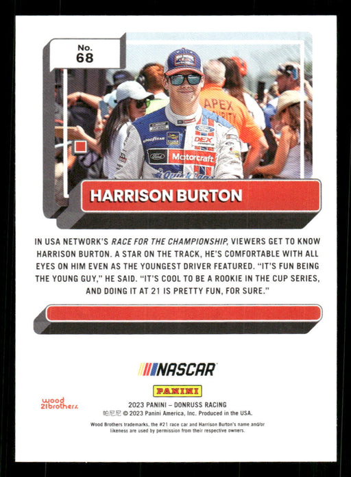 Harrison Burton 2023 Panini Donruss Racing Silver Drivers Base Back of Card
