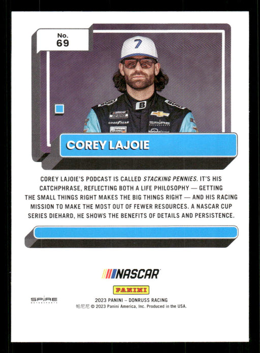 Corey LaJoie 2023 Panini Donruss Racing Silver Drivers Base Back of Card