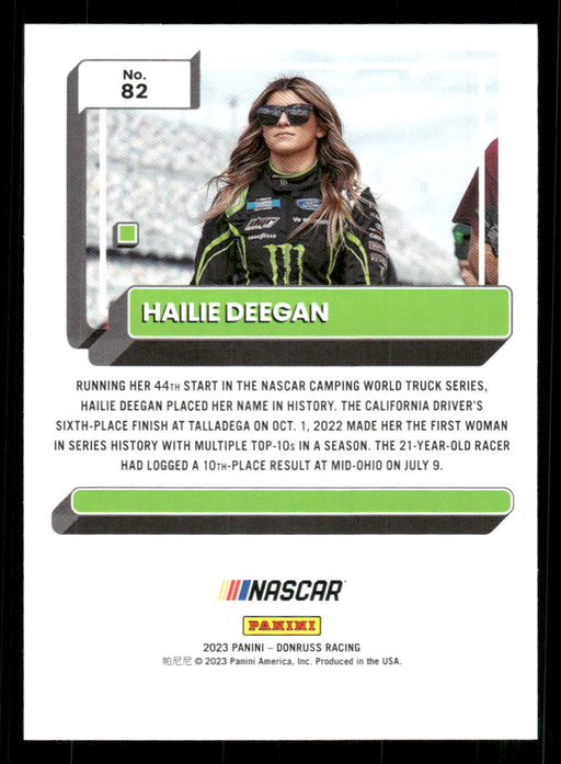 Hailie Deegan 2023 Panini Donruss Racing Silver Drivers Base Back of Card
