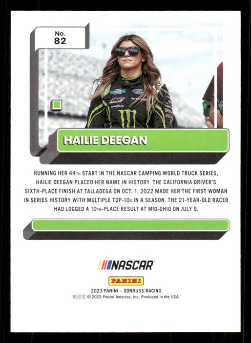 Hailie Deegan 2023 Panini Donruss Racing Silver Drivers Base Back of Card