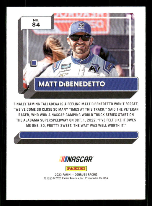 Matt DiBenedetto 2023 Panini Donruss Racing Silver Drivers Base Back of Card