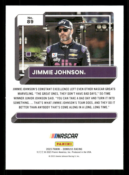 Jimmie Johnson 2023 Panini Donruss Racing Silver Drivers Base Back of Card