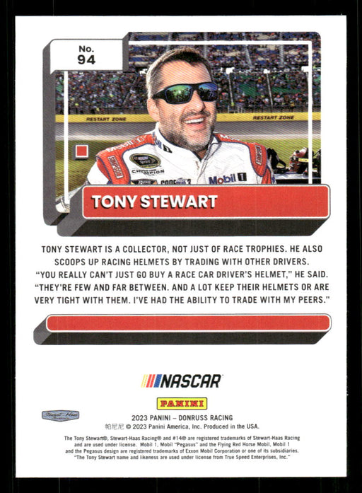 Tony Stewart 2023 Panini Donruss Racing Silver Drivers Base Back of Card