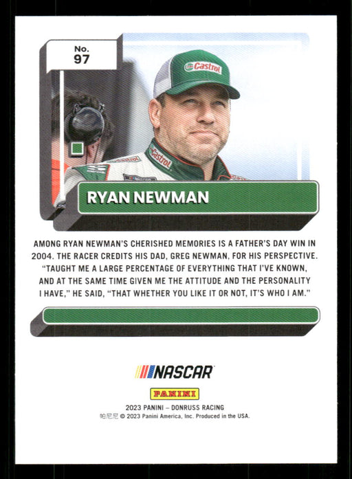 Ryan Newman 2023 Panini Donruss Racing Silver Drivers Base Back of Card