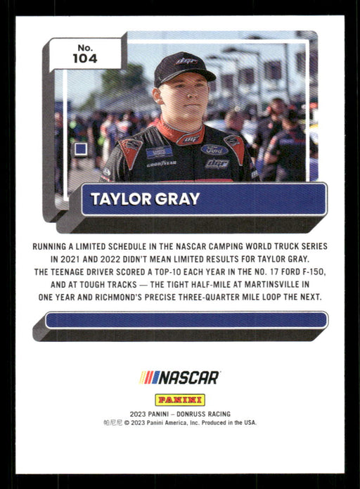 Taylor Gray 2023 Panini Donruss Racing Silver Drivers Base Back of Card