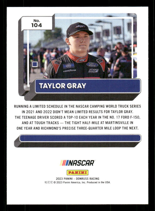 Taylor Gray 2023 Panini Donruss Racing Silver Drivers Base Back of Card